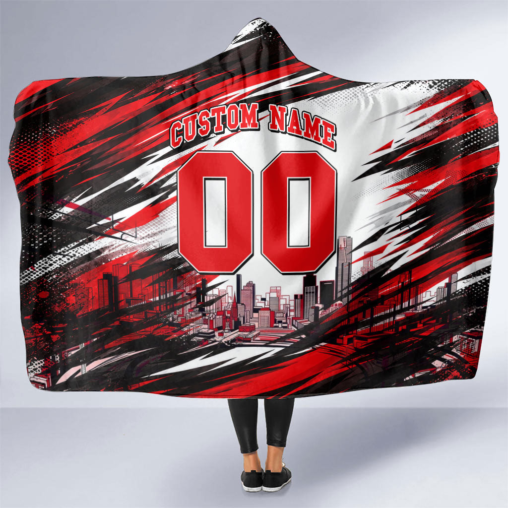 Personalised Melbourne Renegades Cricket Fan Pride Hooded Blanket Dynamic Cricket Graphic Art With Melbourne City Skyline