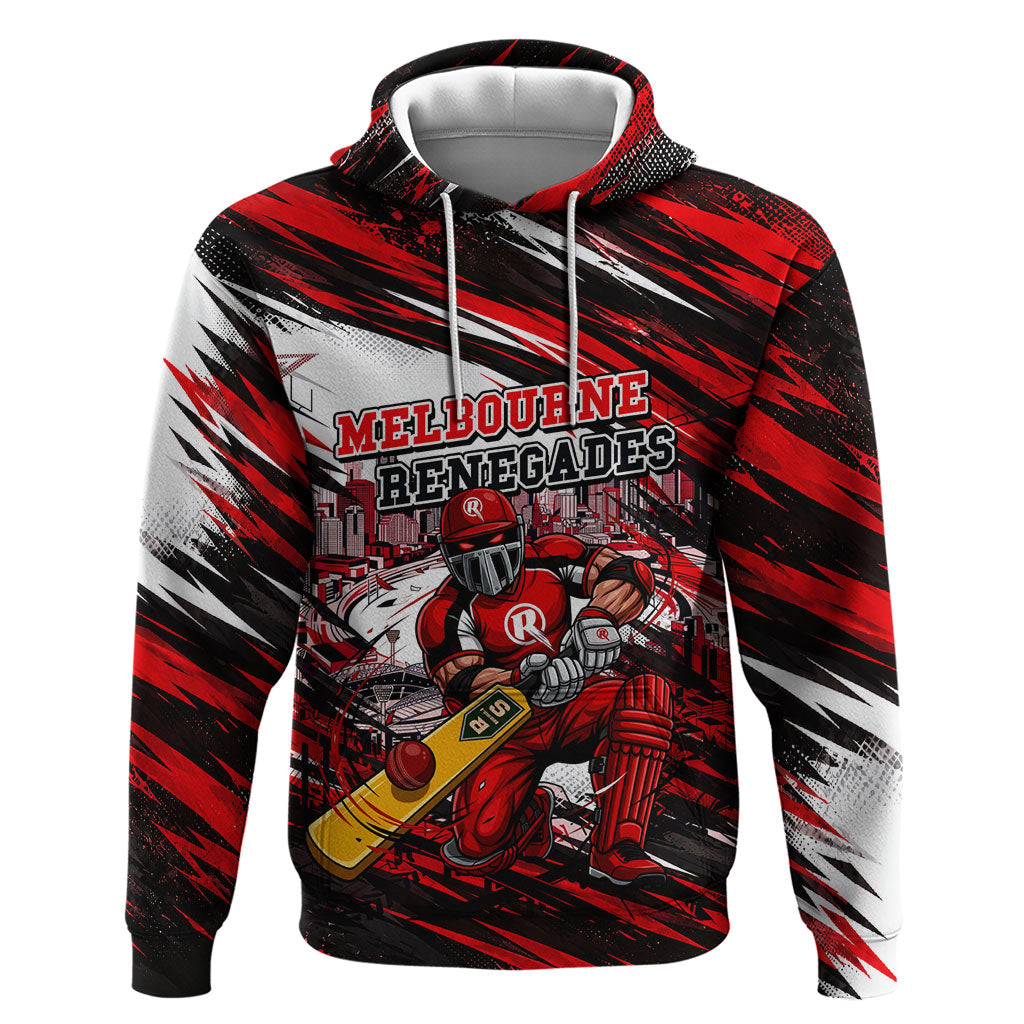 Personalised Melbourne Renegades Cricket Fan Pride Hoodie Dynamic Cricket Graphic Art With Melbourne City Skyline