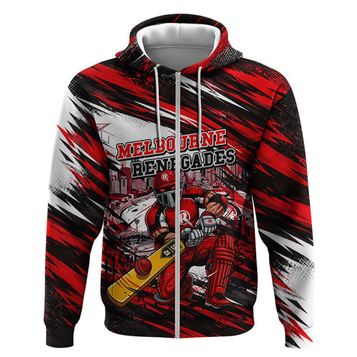 Personalised Melbourne Renegades Cricket Fan Pride Hoodie Dynamic Cricket Graphic Art With Melbourne City Skyline