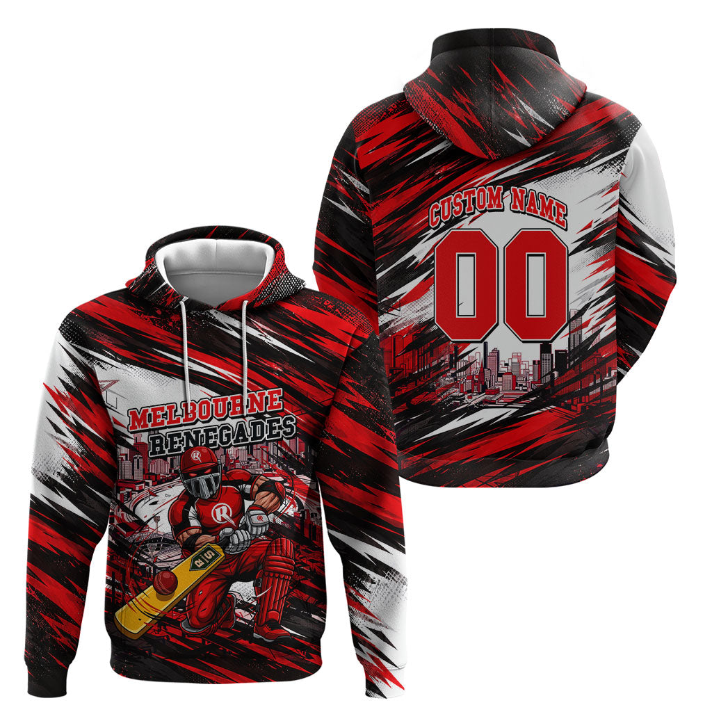 Personalised Melbourne Renegades Cricket Fan Pride Hoodie Dynamic Cricket Graphic Art With Melbourne City Skyline