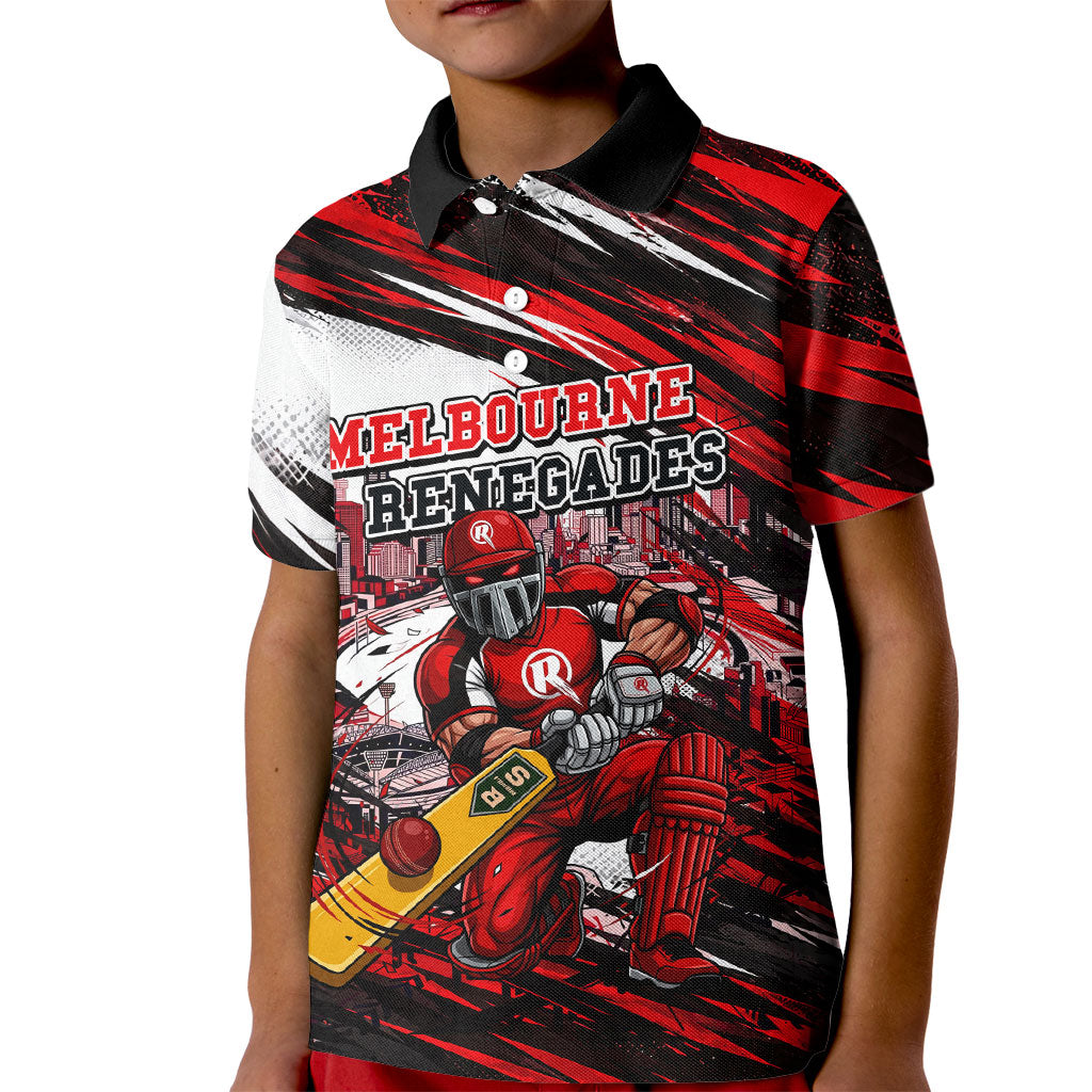 Personalised Melbourne Renegades Cricket Fan Pride Kid Polo Shirt Dynamic Cricket Graphic Art With Melbourne City Skyline