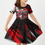 Personalised Melbourne Renegades Cricket Fan Pride Kid Short Sleeve Dress Dynamic Cricket Graphic Art With Melbourne City Skyline
