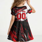Personalised Melbourne Renegades Cricket Fan Pride Kid Short Sleeve Dress Dynamic Cricket Graphic Art With Melbourne City Skyline