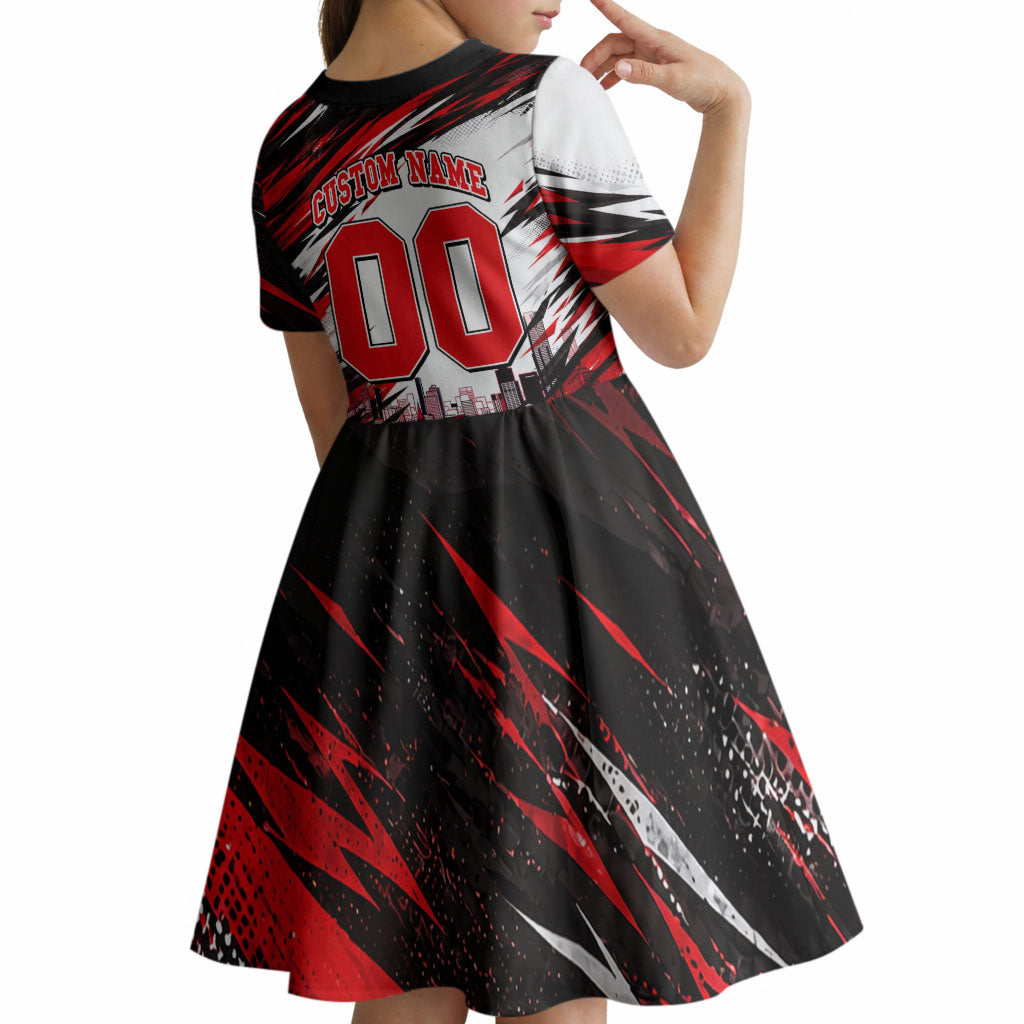 Personalised Melbourne Renegades Cricket Fan Pride Kid Short Sleeve Dress Dynamic Cricket Graphic Art With Melbourne City Skyline