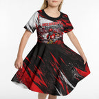 Personalised Melbourne Renegades Cricket Fan Pride Kid Short Sleeve Dress Dynamic Cricket Graphic Art With Melbourne City Skyline