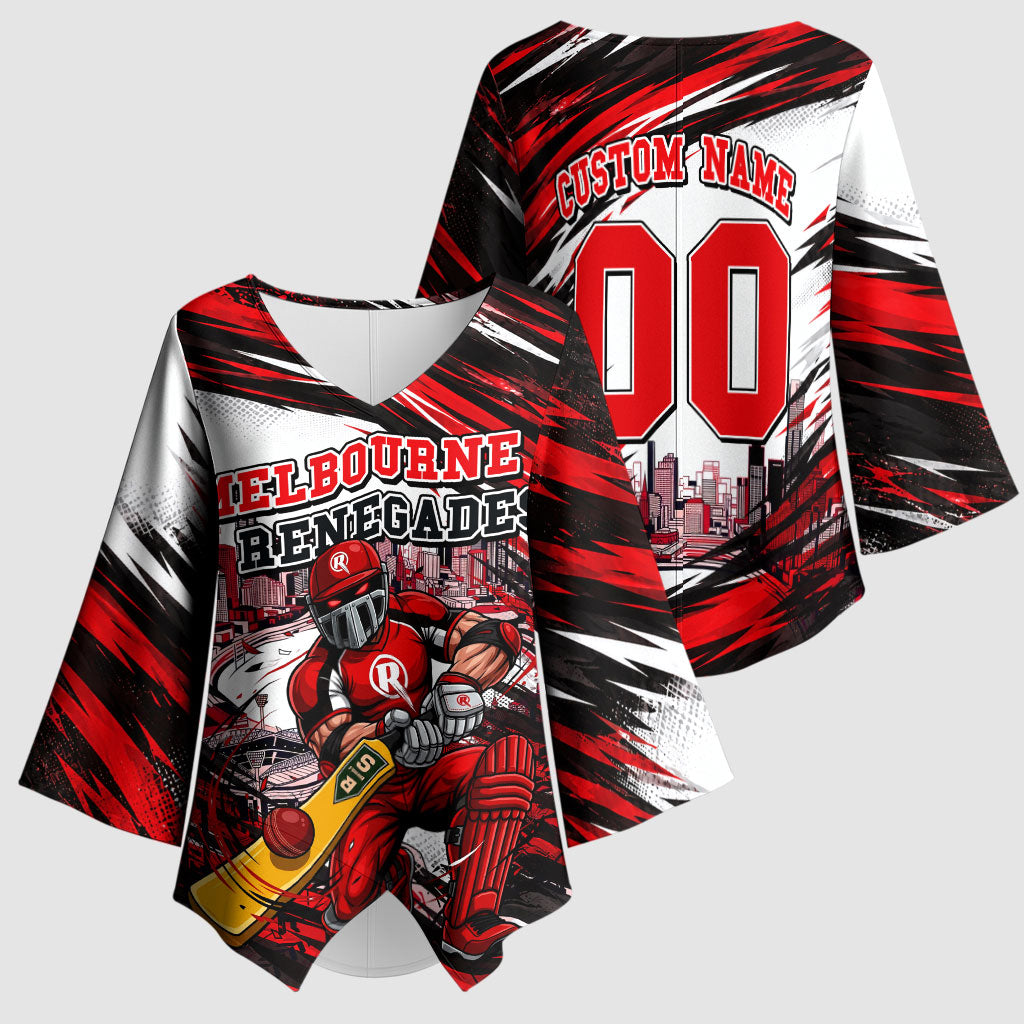 Personalised Melbourne Renegades Cricket Fan Pride Kimono Sleeve Blouse Dynamic Cricket Graphic Art With Melbourne City Skyline