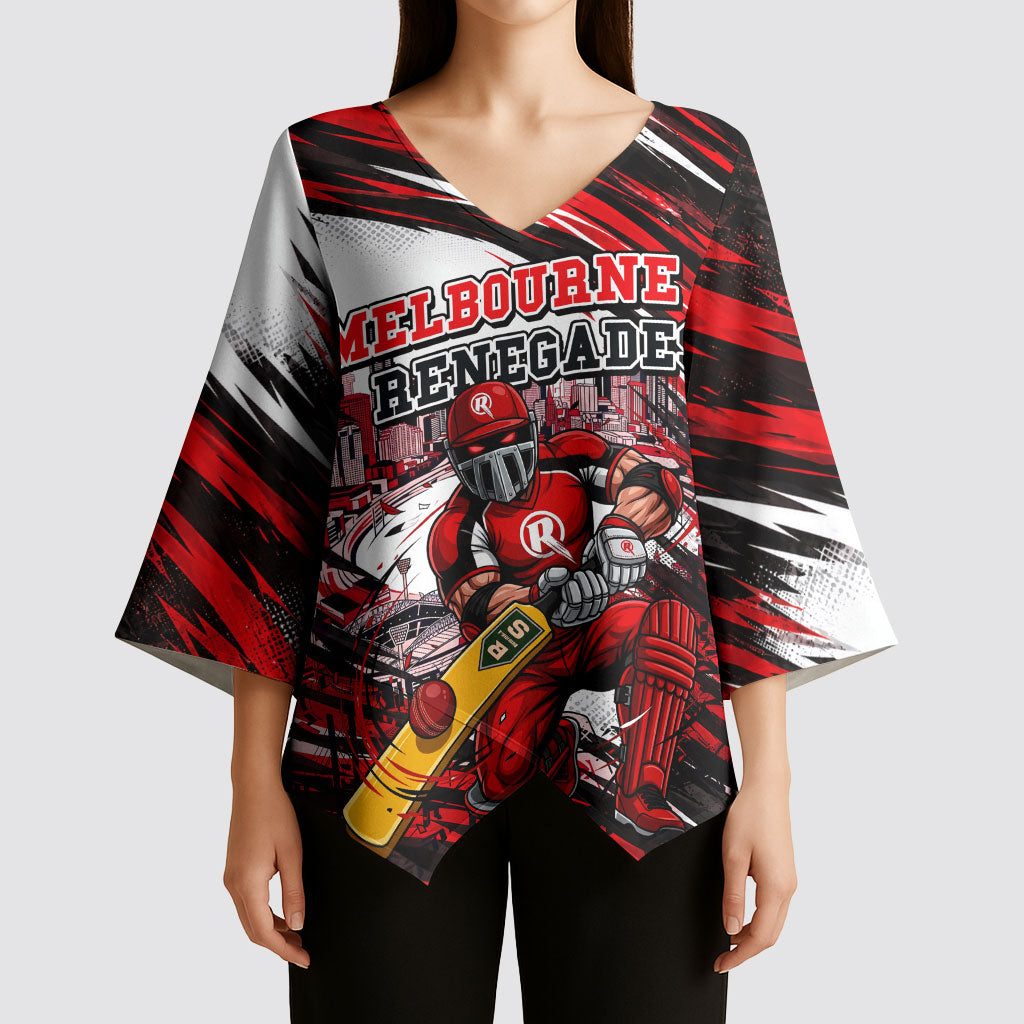 Personalised Melbourne Renegades Cricket Fan Pride Kimono Sleeve Blouse Dynamic Cricket Graphic Art With Melbourne City Skyline