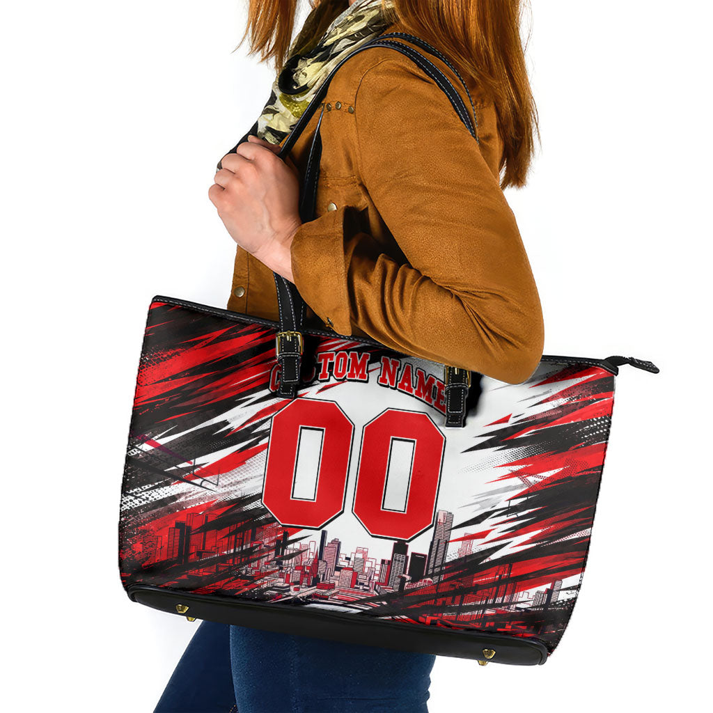 Personalised Melbourne Renegades Cricket Fan Pride Leather Tote Bag Dynamic Cricket Graphic Art With Melbourne City Skyline