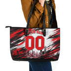 Personalised Melbourne Renegades Cricket Fan Pride Leather Tote Bag Dynamic Cricket Graphic Art With Melbourne City Skyline