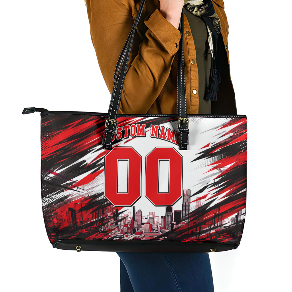 Personalised Melbourne Renegades Cricket Fan Pride Leather Tote Bag Dynamic Cricket Graphic Art With Melbourne City Skyline