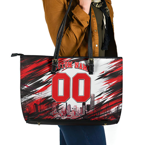 Personalised Melbourne Renegades Cricket Fan Pride Leather Tote Bag Dynamic Cricket Graphic Art With Melbourne City Skyline