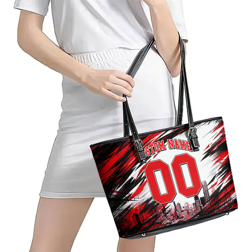 Personalised Melbourne Renegades Cricket Fan Pride Leather Tote Bag Dynamic Cricket Graphic Art With Melbourne City Skyline