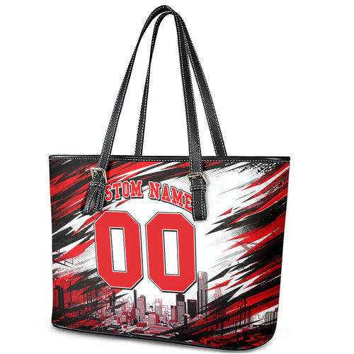 Personalised Melbourne Renegades Cricket Fan Pride Leather Tote Bag Dynamic Cricket Graphic Art With Melbourne City Skyline
