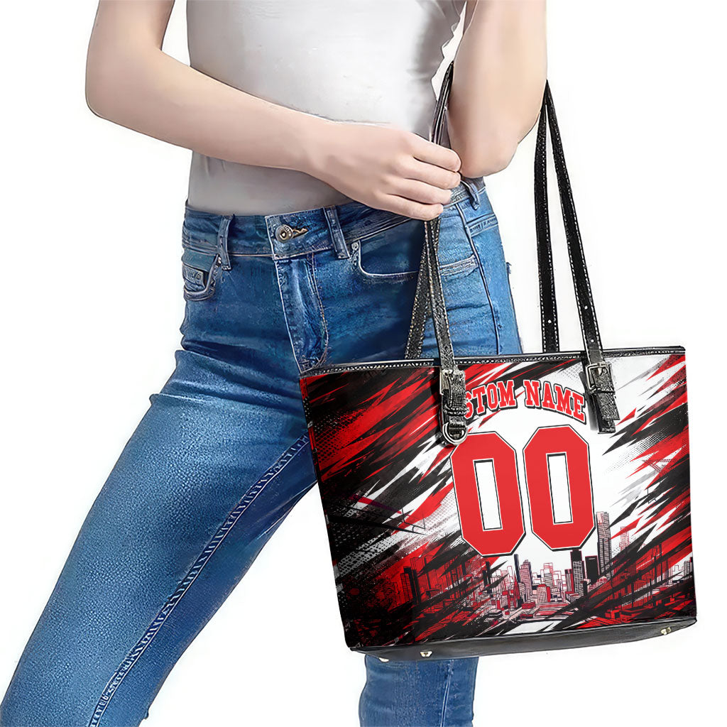 Personalised Melbourne Renegades Cricket Fan Pride Leather Tote Bag Dynamic Cricket Graphic Art With Melbourne City Skyline