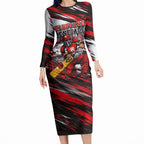 Personalised Melbourne Renegades Cricket Fan Pride Long Sleeve Bodycon Dress Dynamic Cricket Graphic Art With Melbourne City Skyline