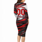 Personalised Melbourne Renegades Cricket Fan Pride Long Sleeve Bodycon Dress Dynamic Cricket Graphic Art With Melbourne City Skyline