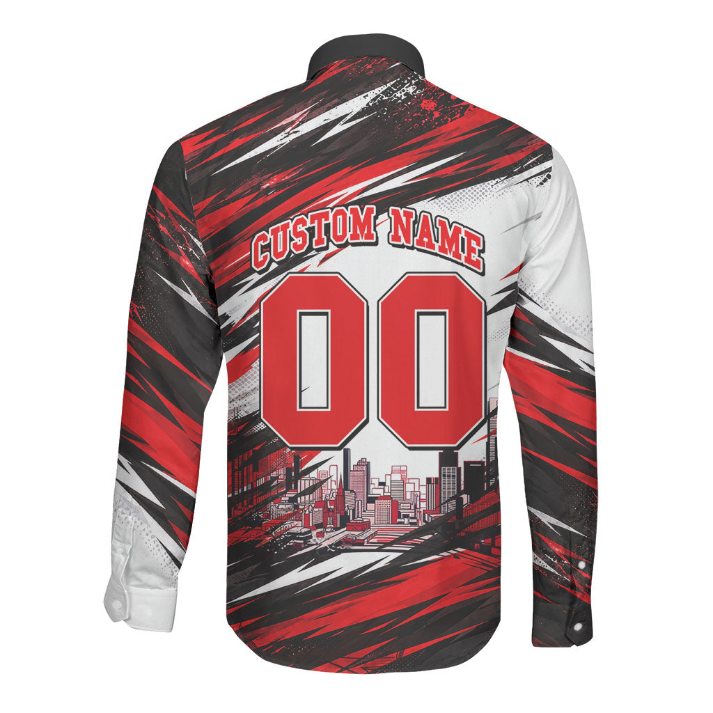 Personalised Melbourne Renegades Cricket Fan Pride Long Sleeve Button Shirt Dynamic Cricket Graphic Art With Melbourne City Skyline