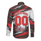 Personalised Melbourne Renegades Cricket Fan Pride Long Sleeve Button Shirt Dynamic Cricket Graphic Art With Melbourne City Skyline