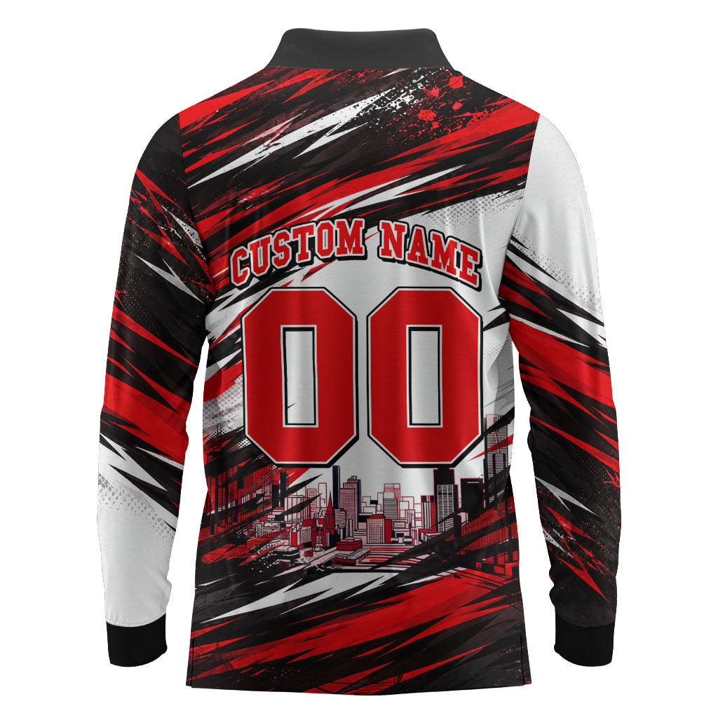 Personalised Melbourne Renegades Cricket Fan Pride Long Sleeve Polo Shirt Dynamic Cricket Graphic Art With Melbourne City Skyline