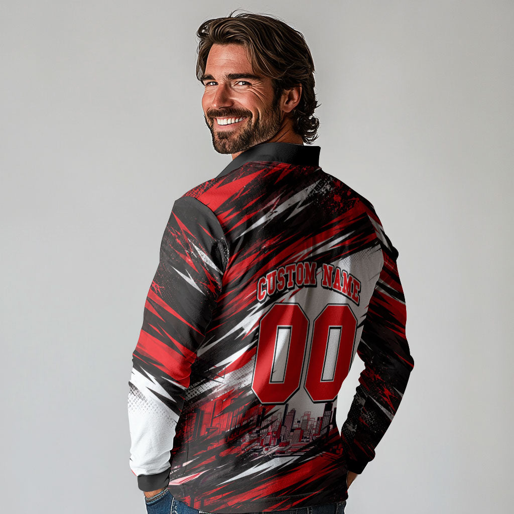 Personalised Melbourne Renegades Cricket Fan Pride Long Sleeve Polo Shirt Dynamic Cricket Graphic Art With Melbourne City Skyline