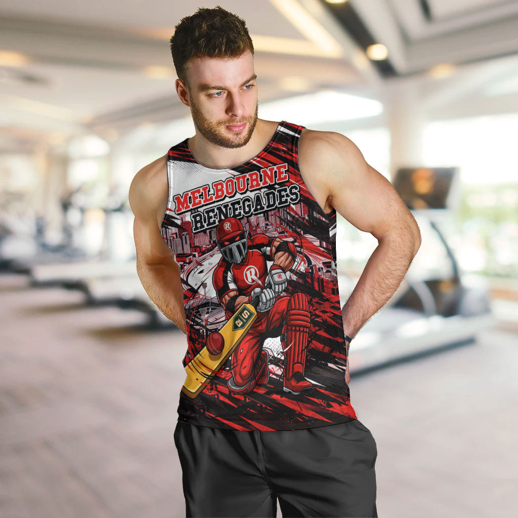 Personalised Melbourne Renegades Cricket Fan Pride Men Tank Top Dynamic Cricket Graphic Art With Melbourne City Skyline