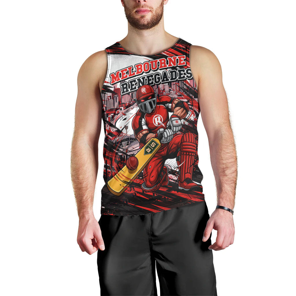 Personalised Melbourne Renegades Cricket Fan Pride Men Tank Top Dynamic Cricket Graphic Art With Melbourne City Skyline