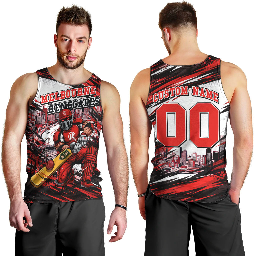 Personalised Melbourne Renegades Cricket Fan Pride Men Tank Top Dynamic Cricket Graphic Art With Melbourne City Skyline
