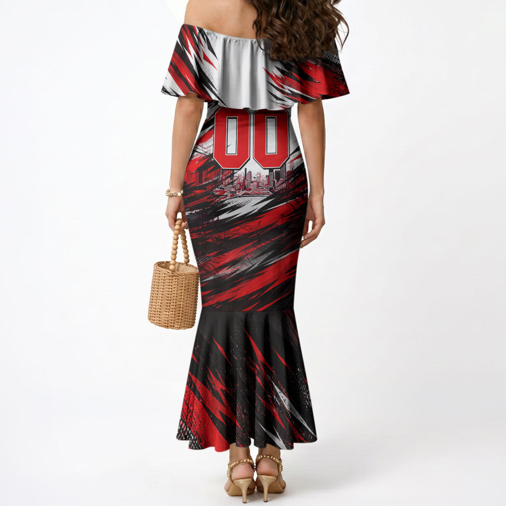 Personalised Melbourne Renegades Cricket Fan Pride Mermaid Dress Dynamic Cricket Graphic Art With Melbourne City Skyline
