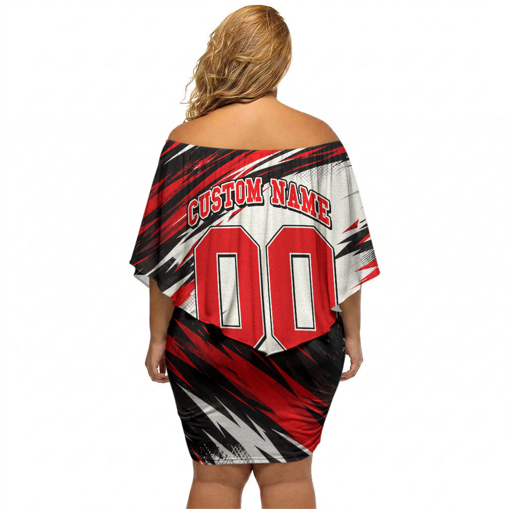 Personalised Melbourne Renegades Cricket Fan Pride Off Shoulder Short Dress Dynamic Cricket Graphic Art With Melbourne City Skyline