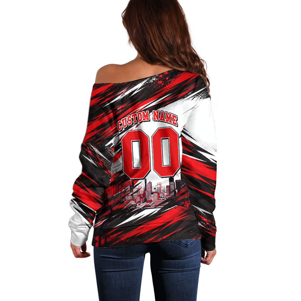Personalised Melbourne Renegades Cricket Fan Pride Off Shoulder Sweater Dynamic Cricket Graphic Art With Melbourne City Skyline