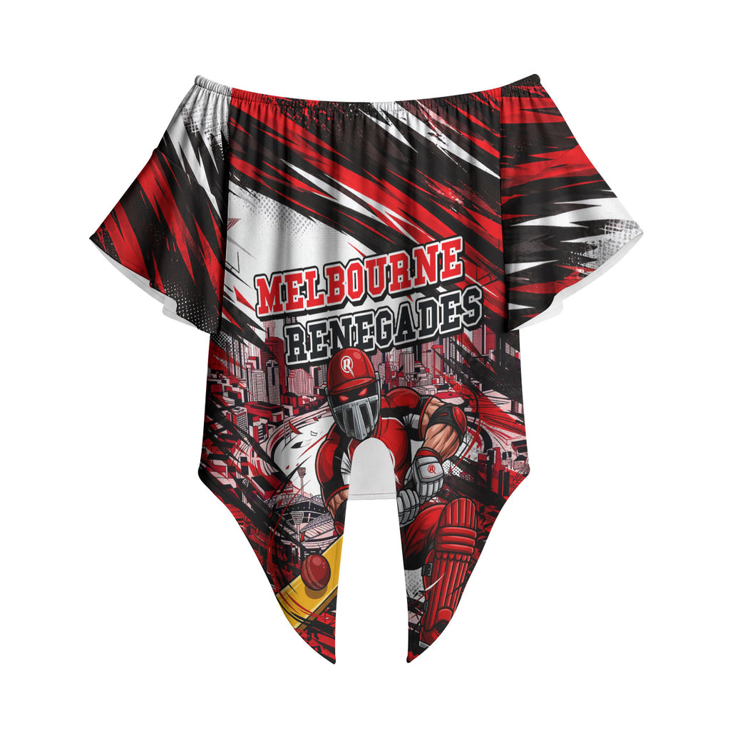 Personalised Melbourne Renegades Cricket Fan Pride Off Shoulder Wrap Waist Top Dynamic Cricket Graphic Art With Melbourne City Skyline