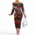 Personalised Melbourne Renegades Cricket Fan Pride Off The Shoulder Long Sleeve Dress Dynamic Cricket Graphic Art With Melbourne City Skyline