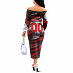 Personalised Melbourne Renegades Cricket Fan Pride Off The Shoulder Long Sleeve Dress Dynamic Cricket Graphic Art With Melbourne City Skyline
