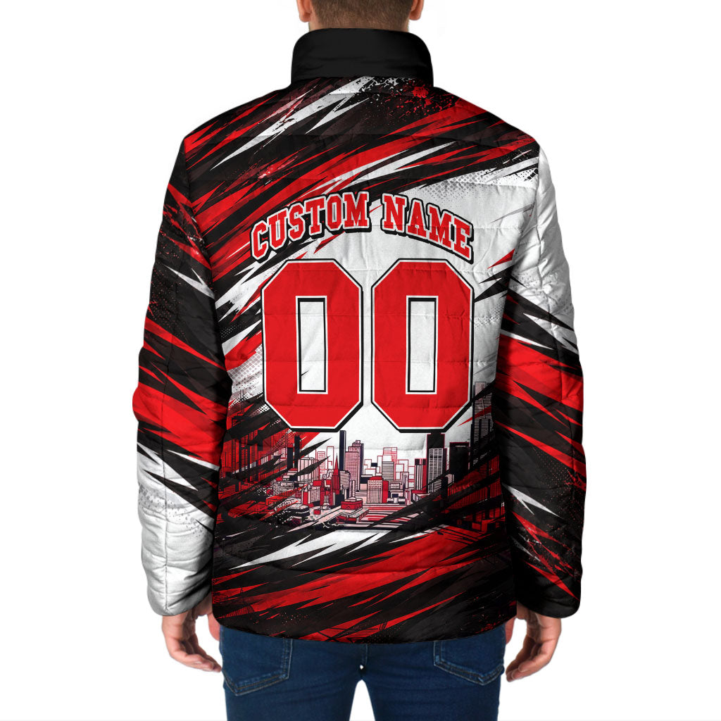 Personalised Melbourne Renegades Cricket Fan Pride Padded Jacket Dynamic Cricket Graphic Art With Melbourne City Skyline
