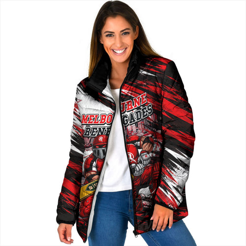 Personalised Melbourne Renegades Cricket Fan Pride Padded Jacket Dynamic Cricket Graphic Art With Melbourne City Skyline