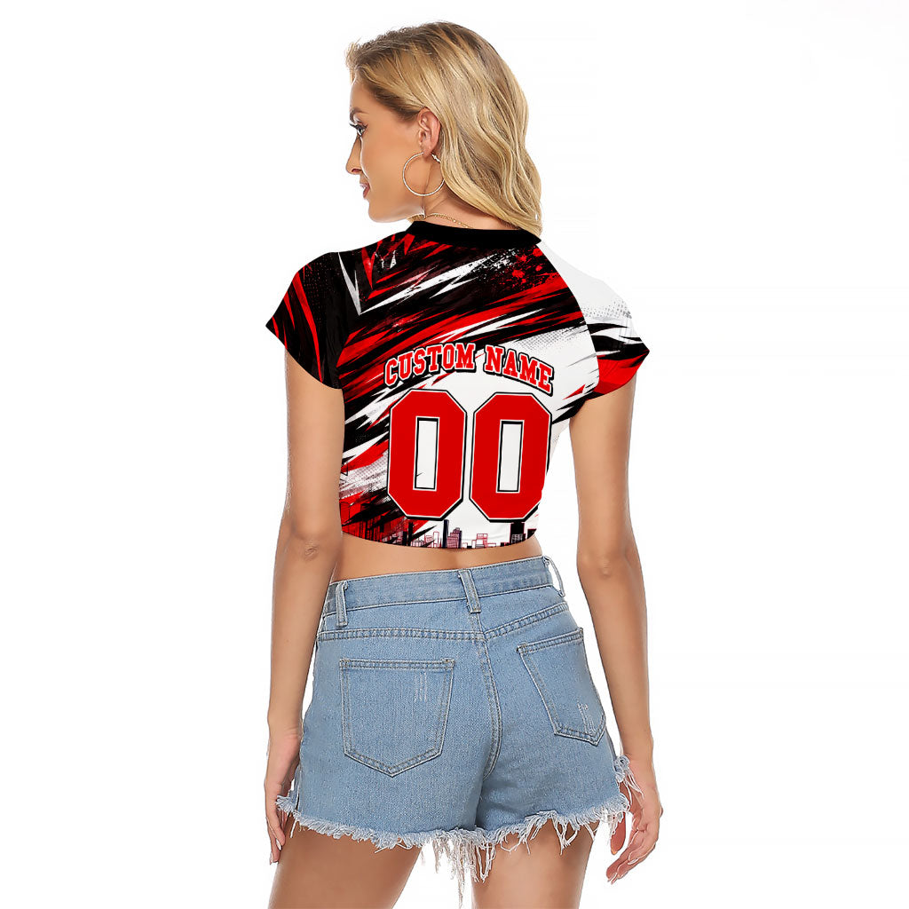 Personalised Melbourne Renegades Cricket Fan Pride Raglan Cropped T Shirt Dynamic Cricket Graphic Art With Melbourne City Skyline