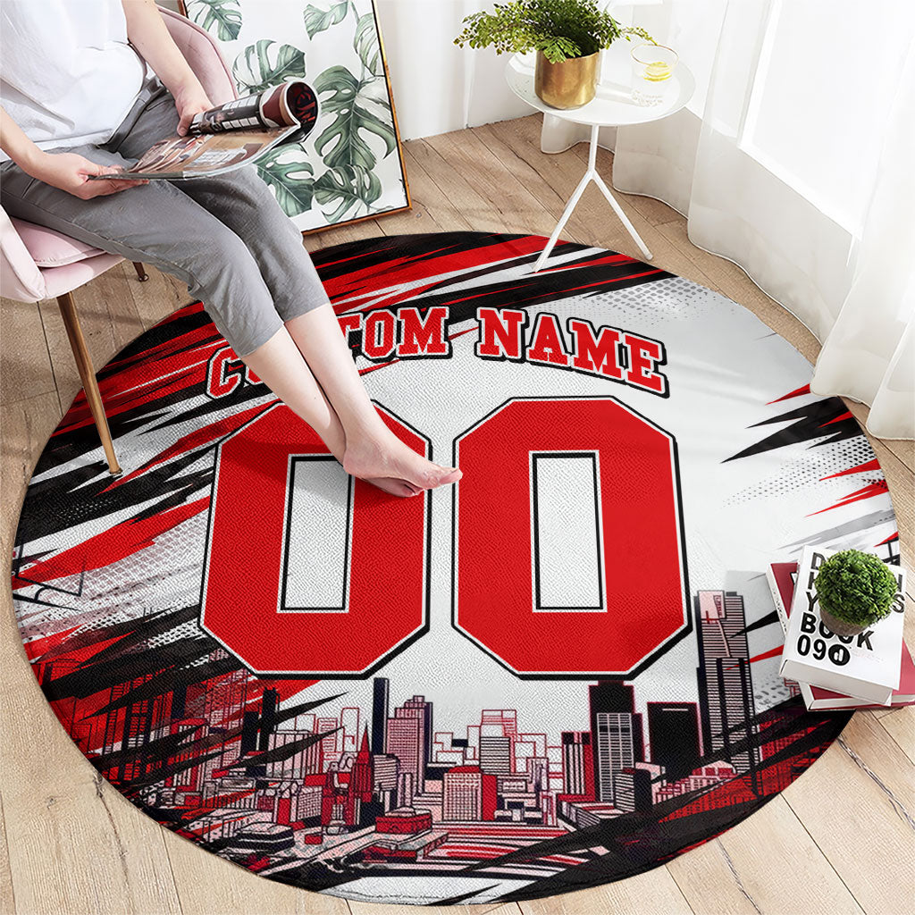 Personalised Melbourne Renegades Cricket Fan Pride Round Carpet Dynamic Cricket Graphic Art With Melbourne City Skyline