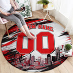 Personalised Melbourne Renegades Cricket Fan Pride Round Carpet Dynamic Cricket Graphic Art With Melbourne City Skyline