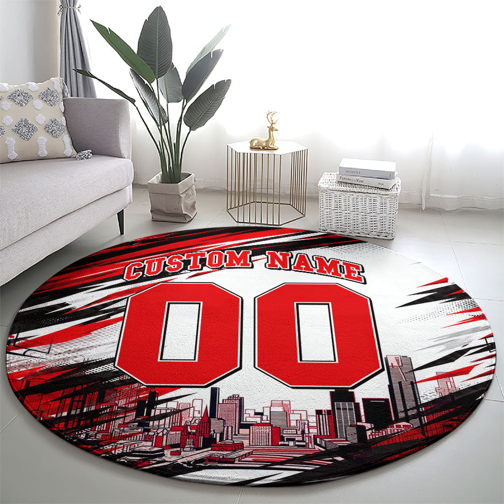 Personalised Melbourne Renegades Cricket Fan Pride Round Carpet Dynamic Cricket Graphic Art With Melbourne City Skyline