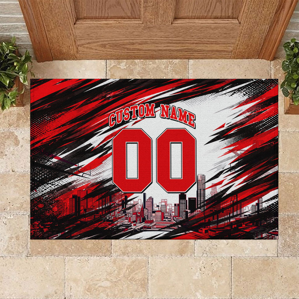 Personalised Melbourne Renegades Cricket Fan Pride Rubber Doormat Dynamic Cricket Graphic Art With Melbourne City Skyline