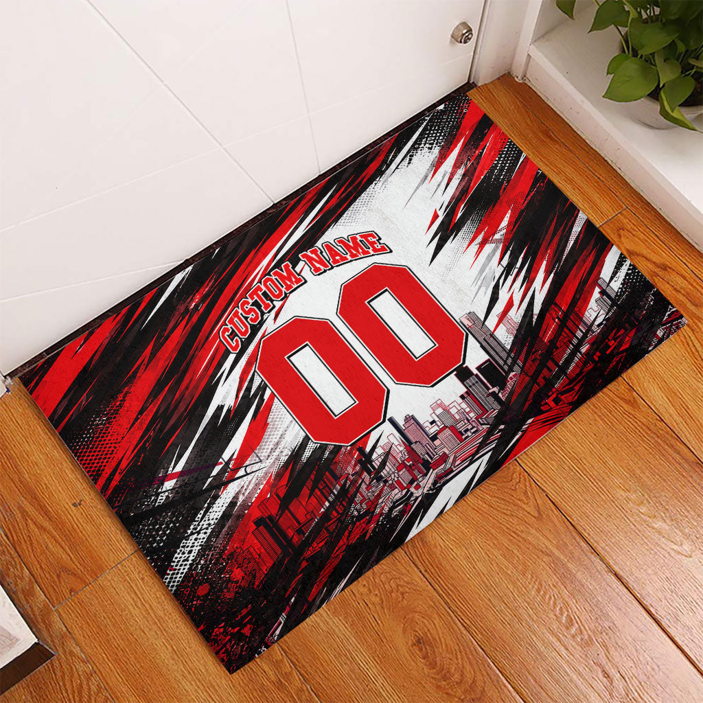 Personalised Melbourne Renegades Cricket Fan Pride Rubber Doormat Dynamic Cricket Graphic Art With Melbourne City Skyline