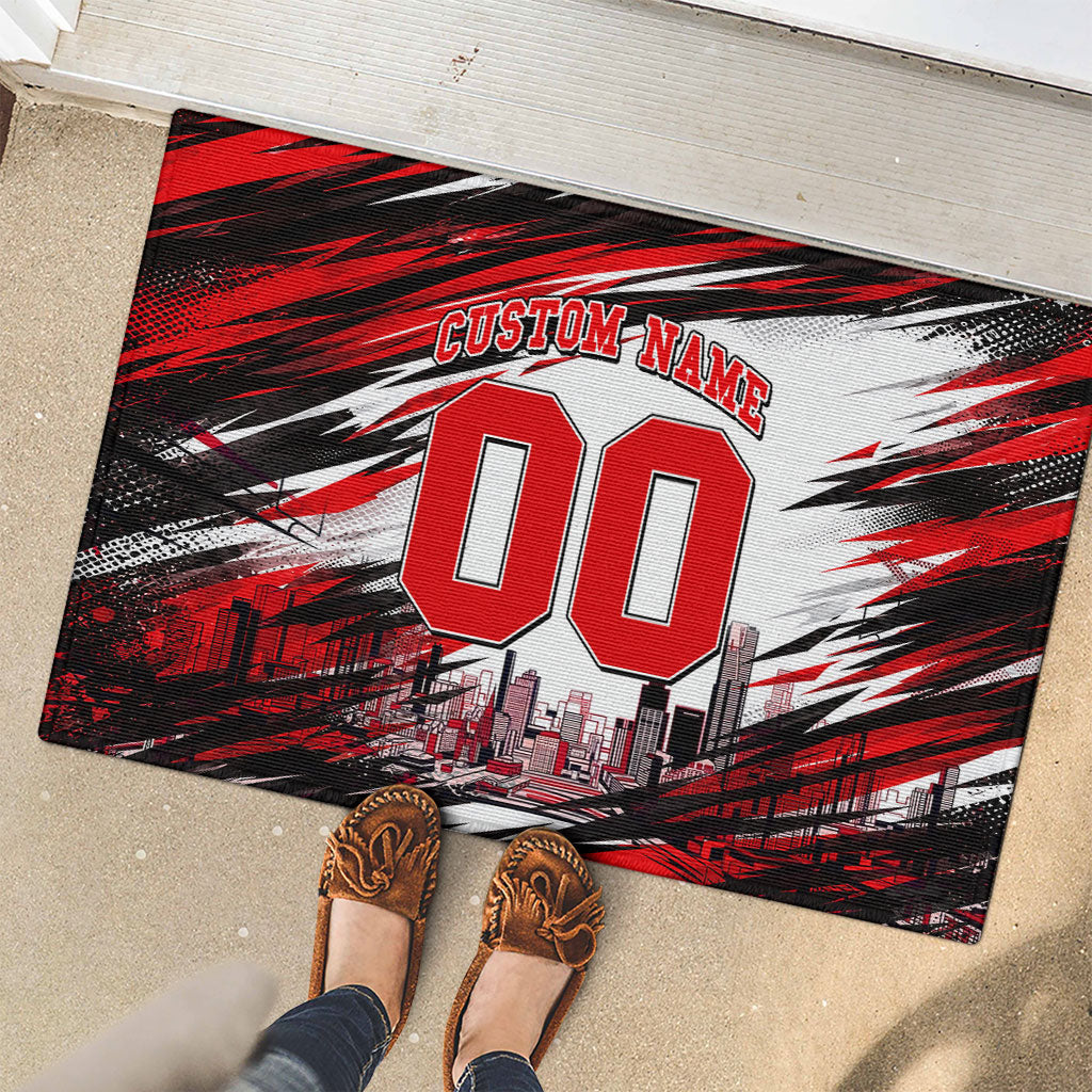 Personalised Melbourne Renegades Cricket Fan Pride Rubber Doormat Dynamic Cricket Graphic Art With Melbourne City Skyline