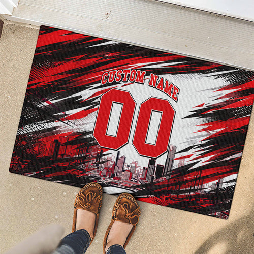 Personalised Melbourne Renegades Cricket Fan Pride Rubber Doormat Dynamic Cricket Graphic Art With Melbourne City Skyline