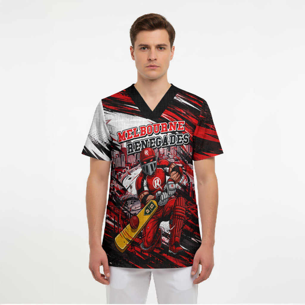 Personalised Melbourne Renegades Cricket Fan Pride Scrub Top Dynamic Cricket Graphic Art With Melbourne City Skyline
