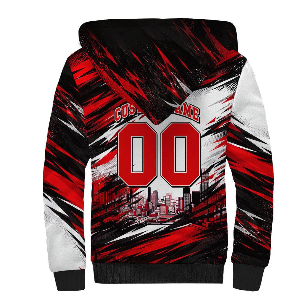 Personalised Melbourne Renegades Cricket Fan Pride Sherpa Hoodie Dynamic Cricket Graphic Art With Melbourne City Skyline