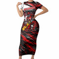Personalised Melbourne Renegades Cricket Fan Pride Short Sleeve Bodycon Dress Dynamic Cricket Graphic Art With Melbourne City Skyline