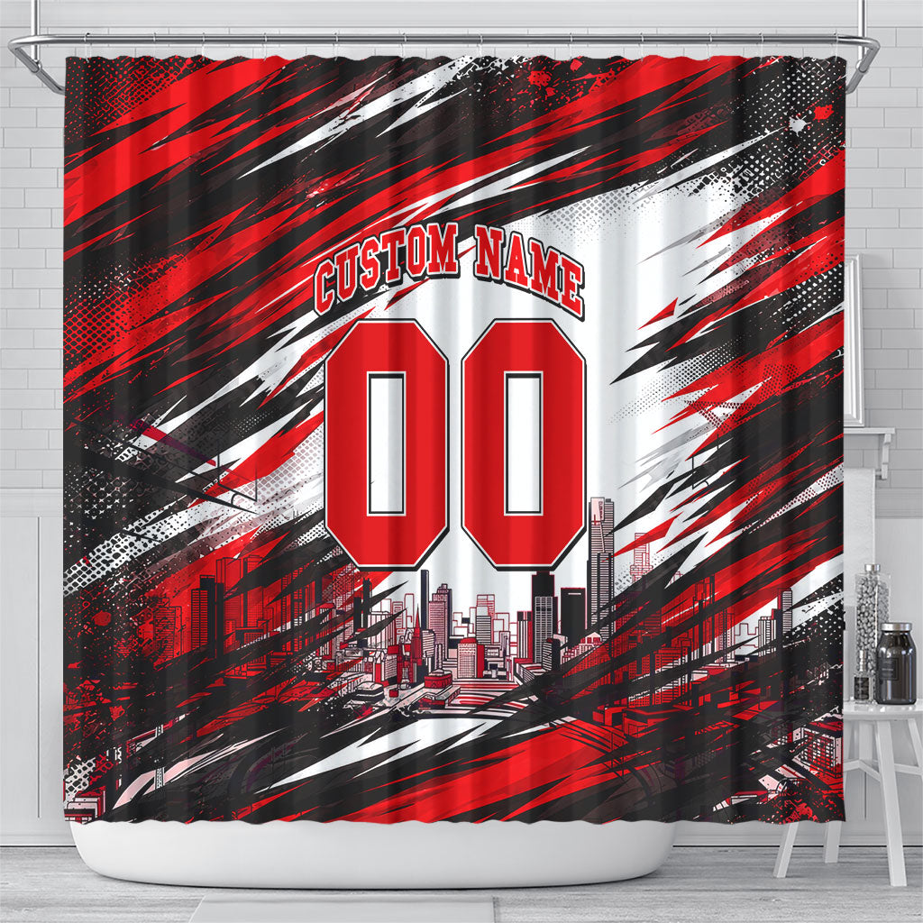 Personalised Melbourne Renegades Cricket Fan Pride Shower Curtain Dynamic Cricket Graphic Art With Melbourne City Skyline
