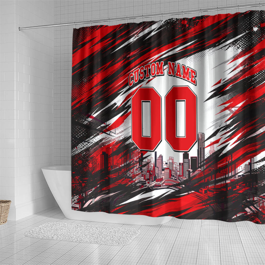 Personalised Melbourne Renegades Cricket Fan Pride Shower Curtain Dynamic Cricket Graphic Art With Melbourne City Skyline