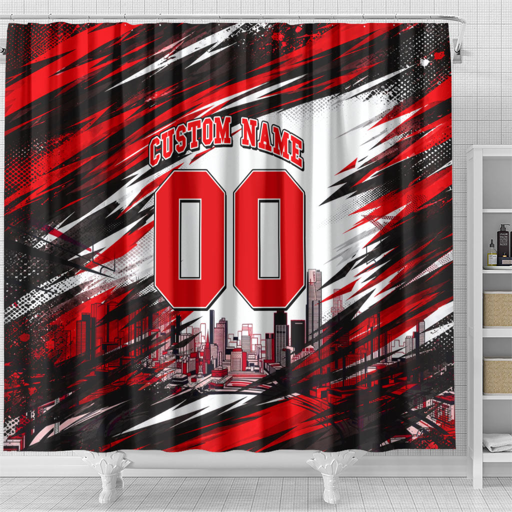 Personalised Melbourne Renegades Cricket Fan Pride Shower Curtain Dynamic Cricket Graphic Art With Melbourne City Skyline