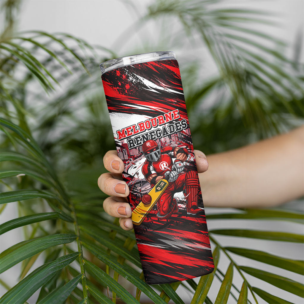 Personalised Melbourne Renegades Cricket Fan Pride Skinny Tumbler Dynamic Cricket Graphic Art With Melbourne City Skyline